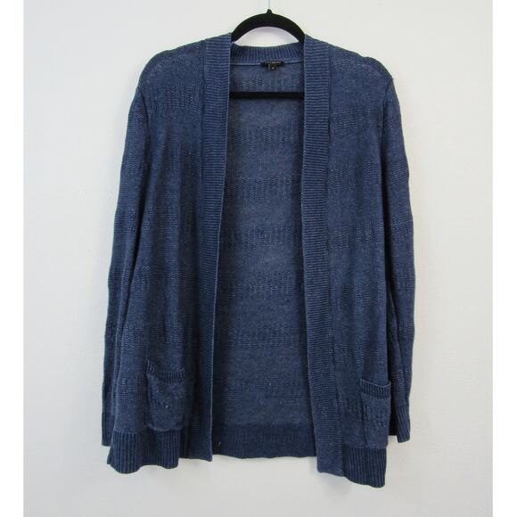 Talbots Size Medium 100% Linen Blue Open Front Cardigan Pockets Coastal - Picture 1 of 8